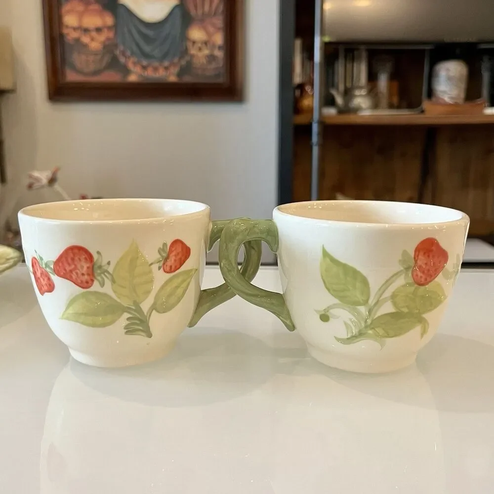 Franciscan Strawberry Fair Cup Saucer Plate Set Vintage Cottagecore Tea Party